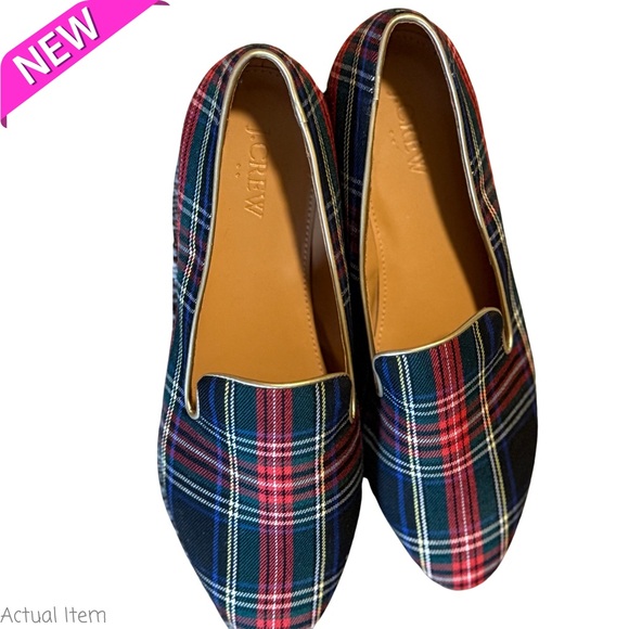 NWT J. Crew Stewart Plaid Tartan Smoking Slippers Loafers Flats Size 8.5 - Picture 6 of 8